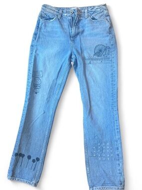 PAIGE Light Blue Straight Leg Jeans with Custom Los Angeles Graphic Designs